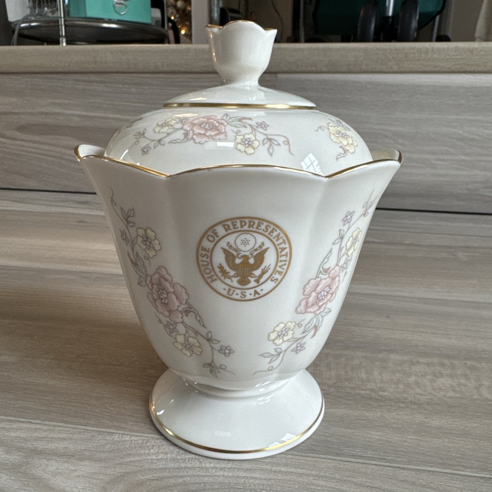 US House Representatives Pickard China Made USA‎ Covered Candy Dish Pink Flowers